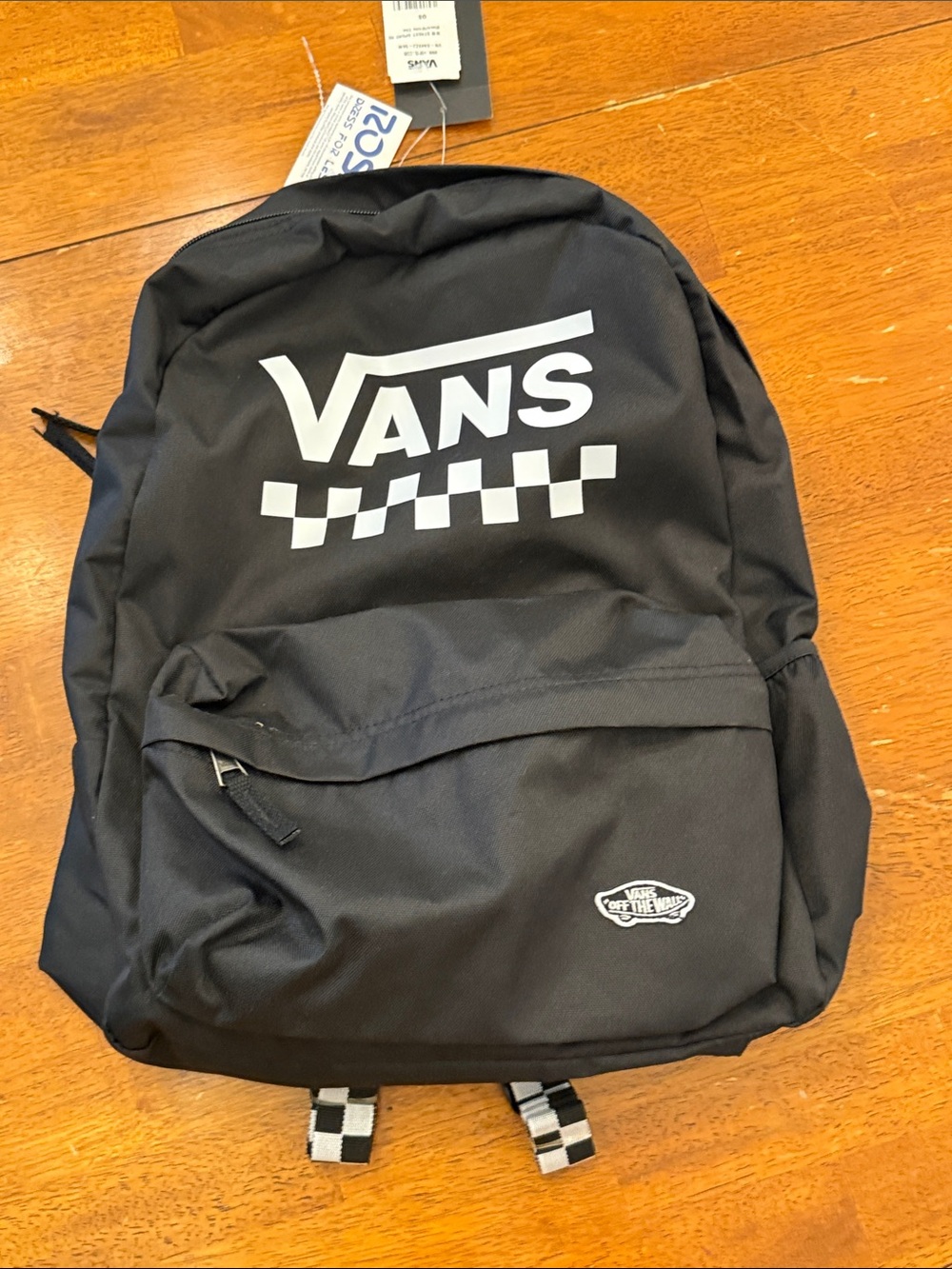 Vans Black Backpack with White Checker Logo